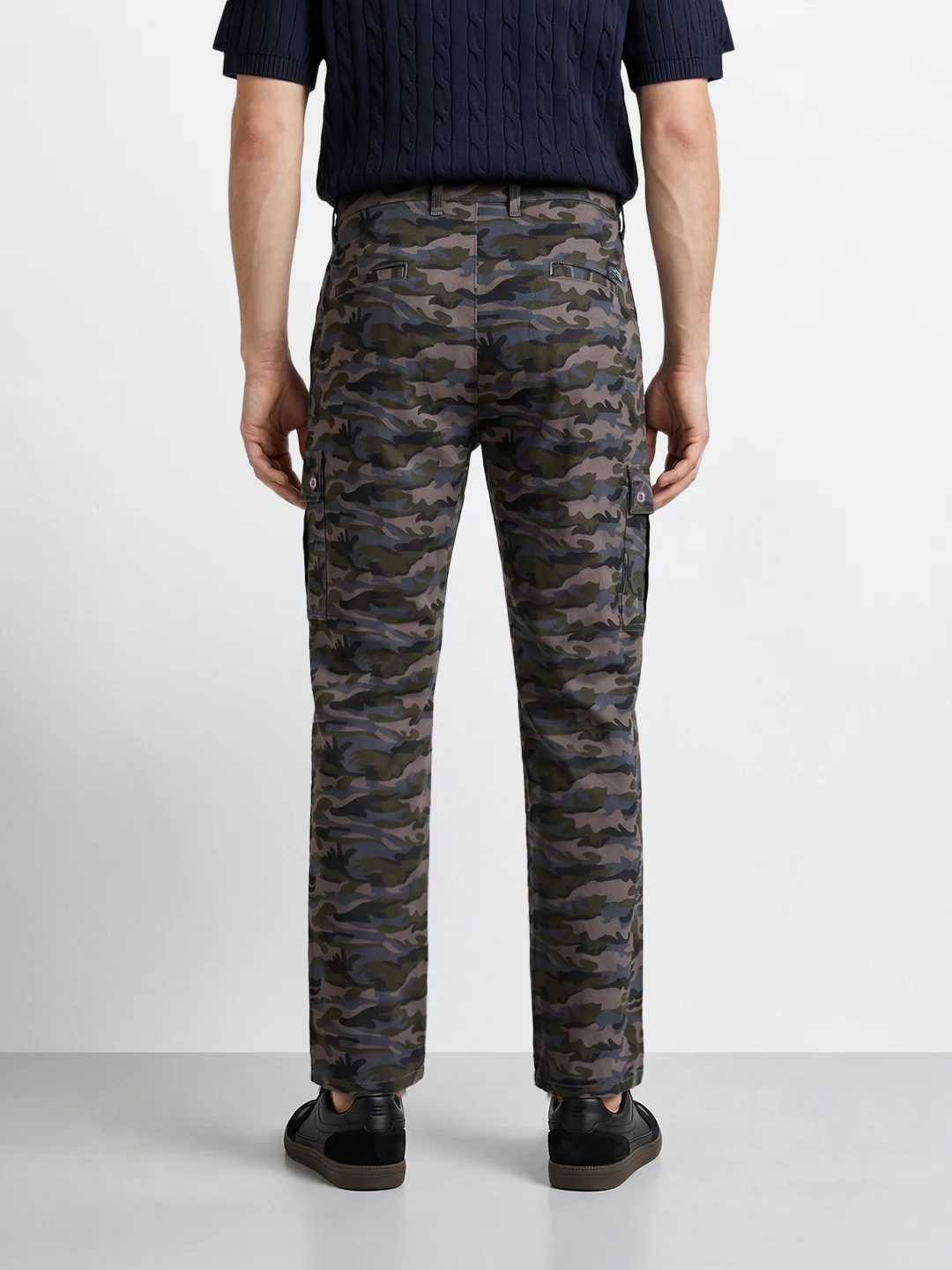 Men's Grey Slim Fit Camouflage Print Cargo - Image 5