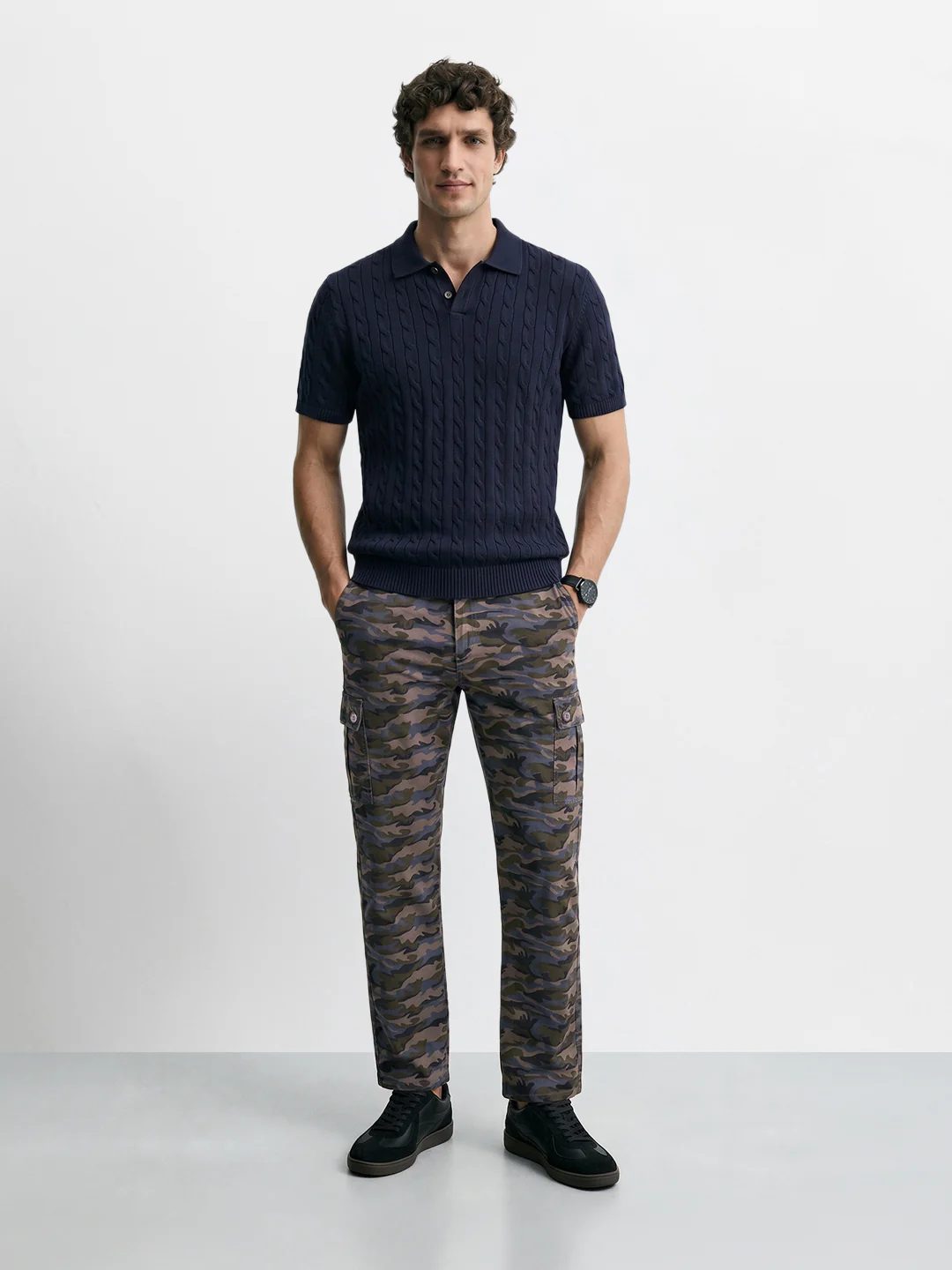 Men's Grey Slim Fit Camouflage Print Cargo - Image 6
