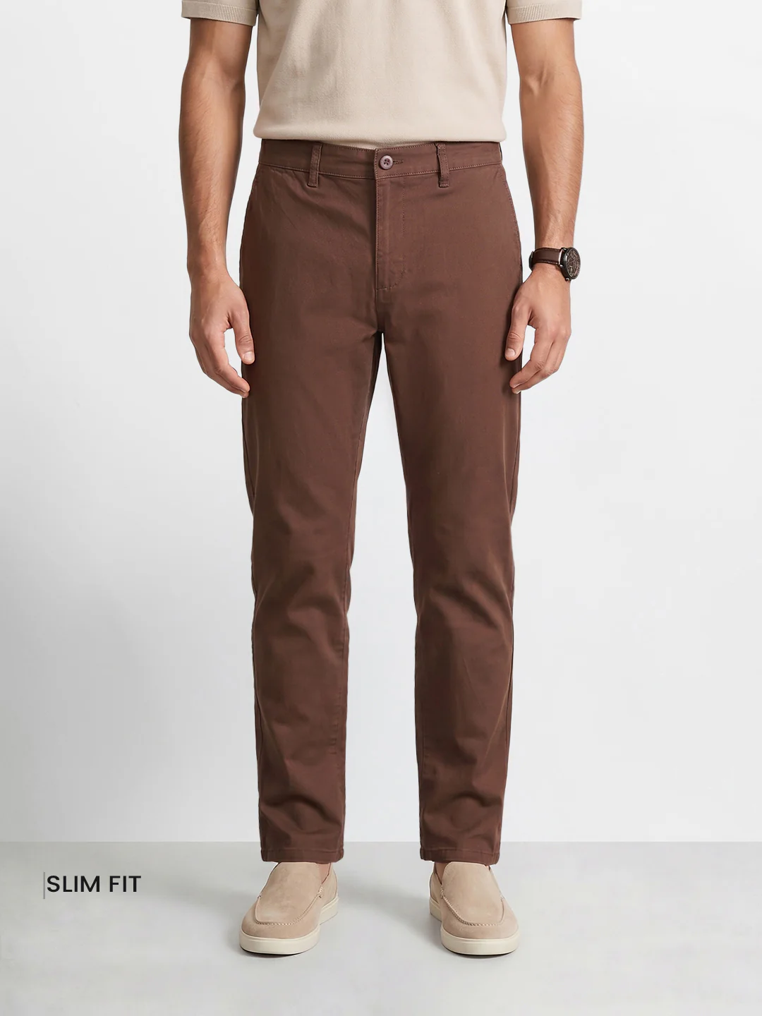 Men's Brown Slim Fit Chinos - Image 2