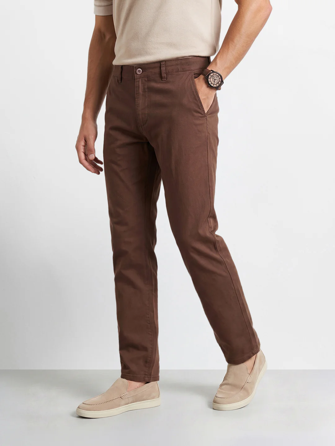 Men's Brown Slim Fit Chinos - Image 4
