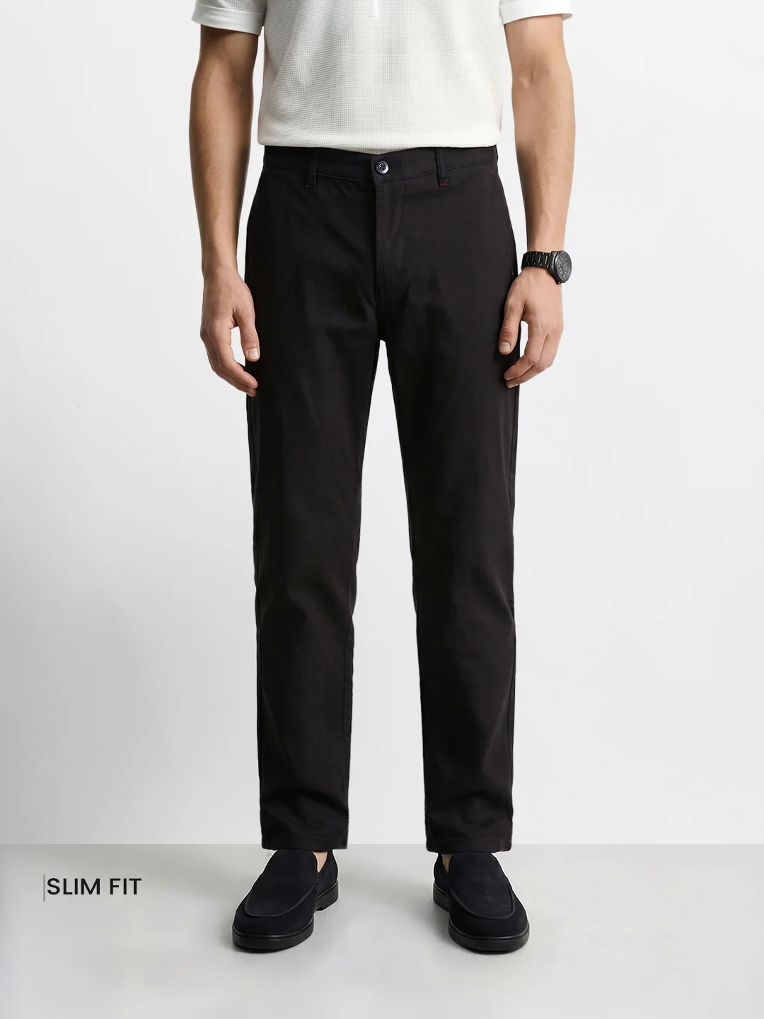 Men's Black Slim Fit Solid Chino - Image 2