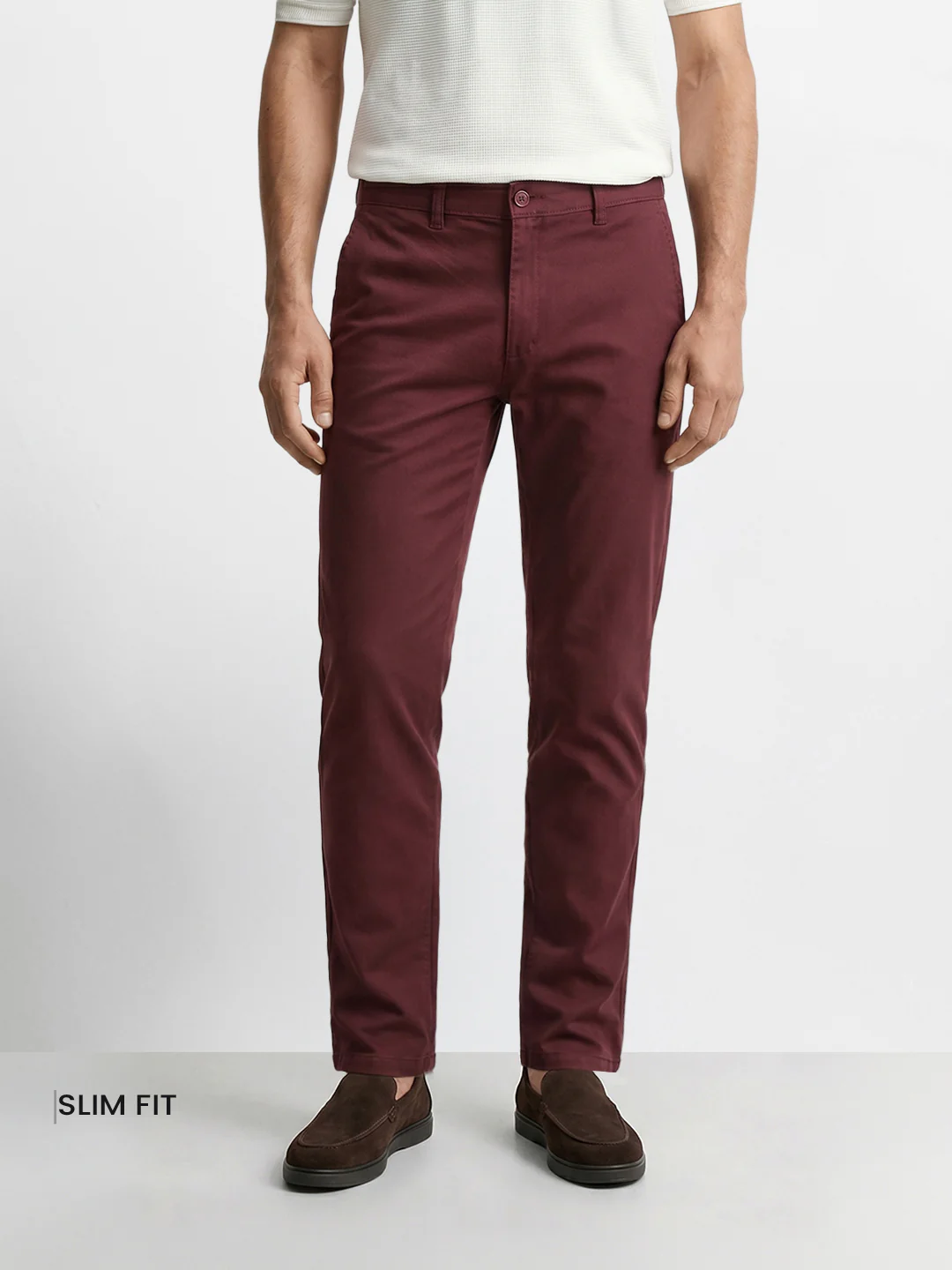 Men's Maroon Slim Fit Solid Chino - Image 2