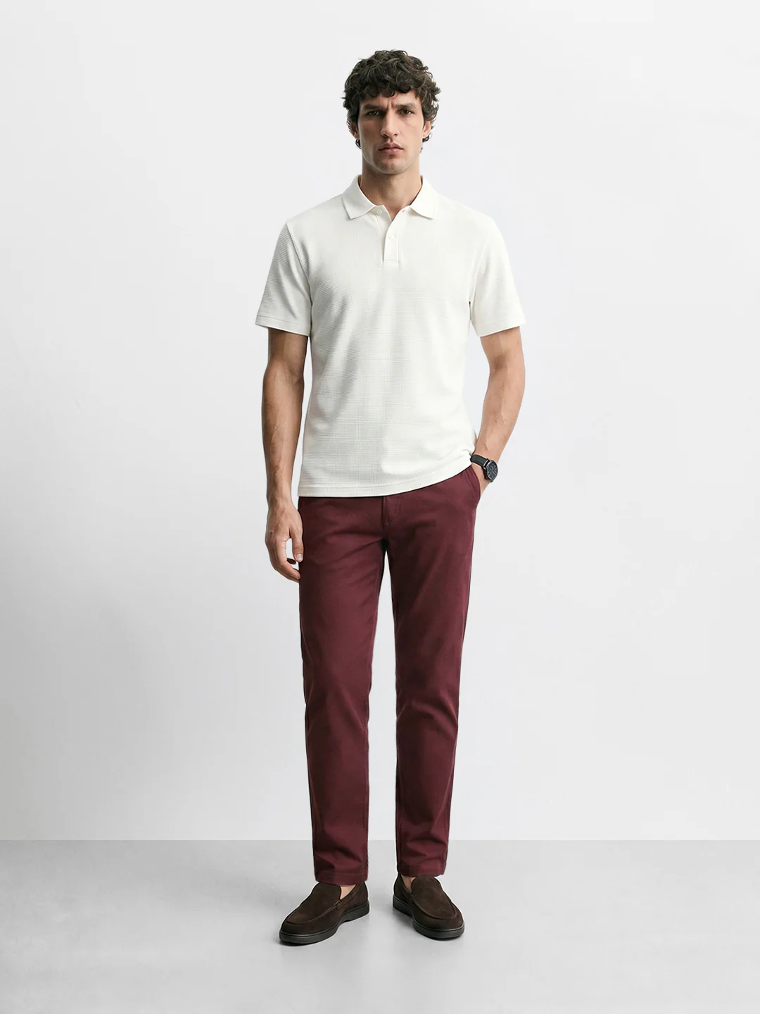 Men's Maroon Slim Fit Solid Chino - Image 6