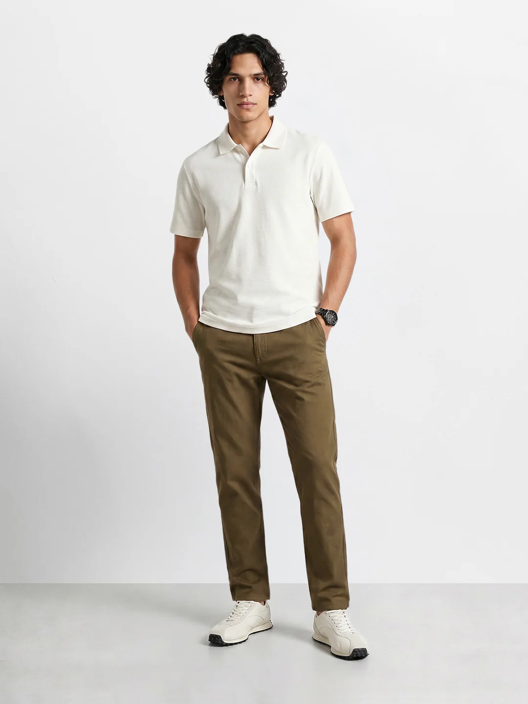 Men's Olive Slim Fit Solid Chino - Image 6