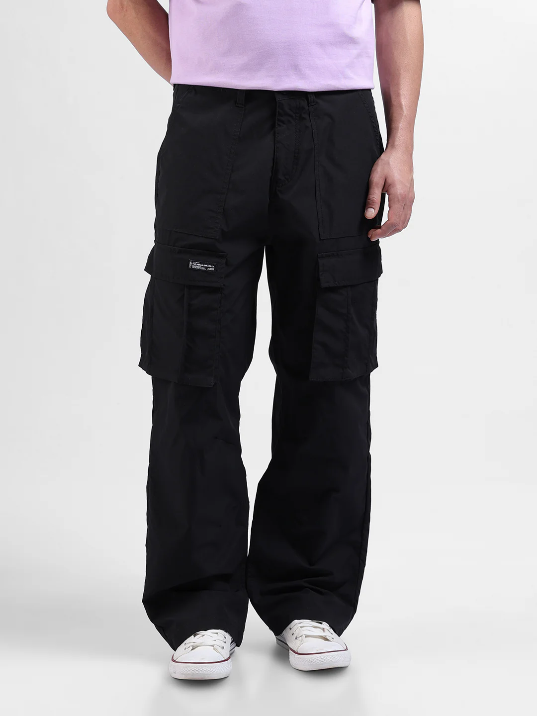 Men's Black Relaxed Fit Textured Utility Cargo