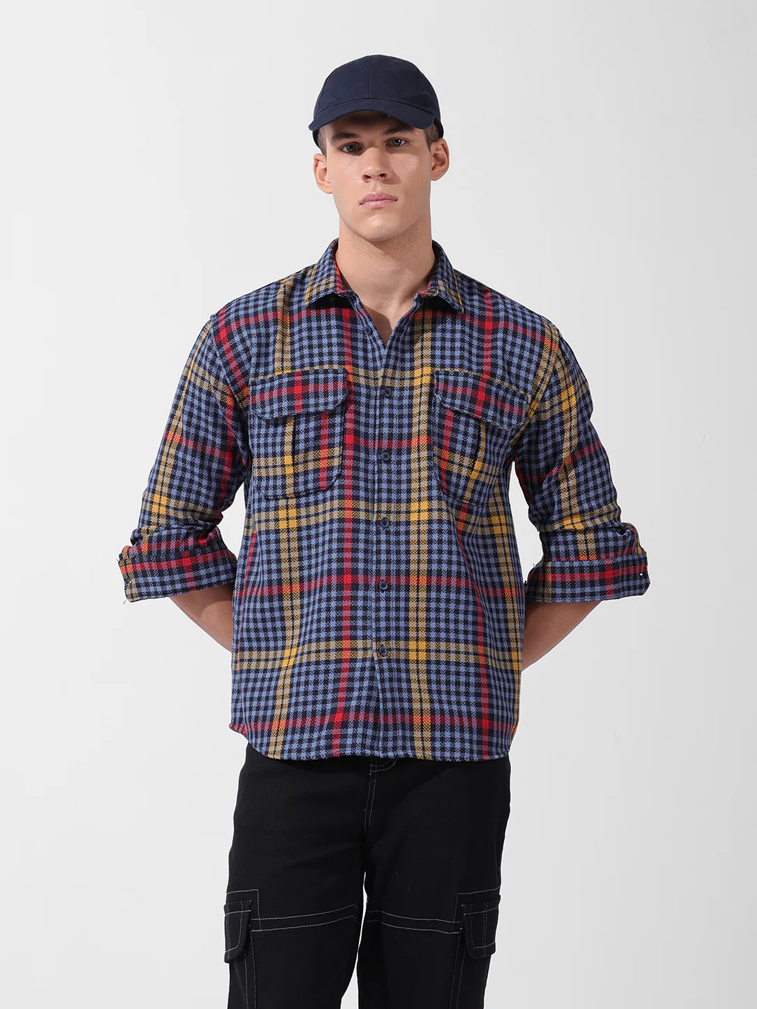 Men's Navy Blue Relaxed Fit Striped Casual Shirt - Image 2