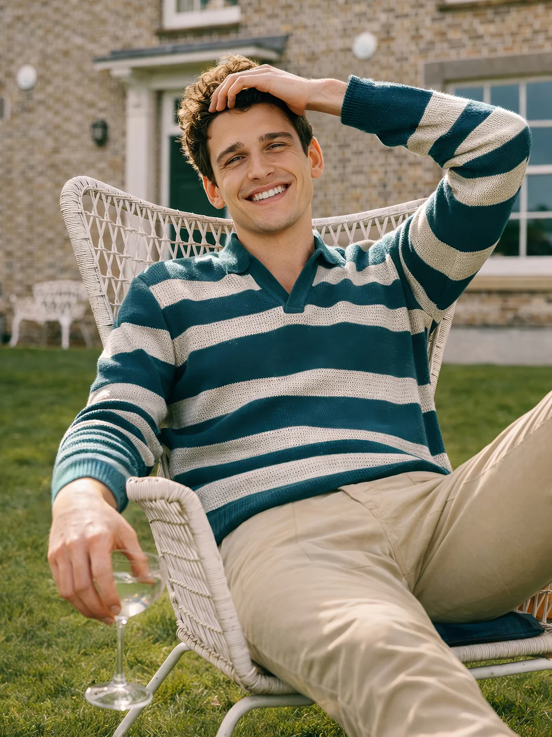 Men's Green Slim Fit Striped Flat Knit Polo  Polo T-Shirt