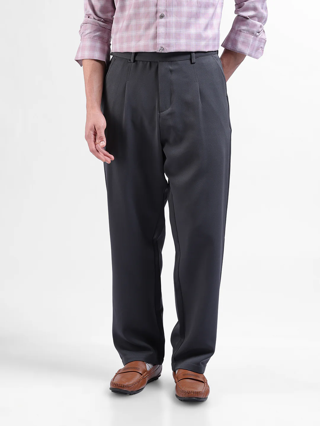 Men's Grey Loose Fit Solid Casual Trouser
