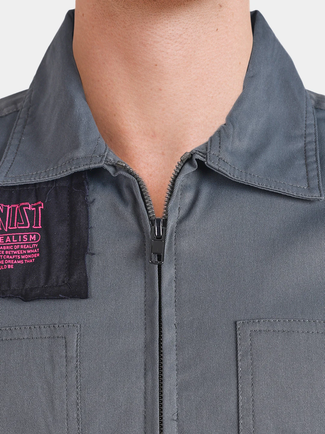 Men's Grey Regular Fit Patched Street Shirt - Image 3