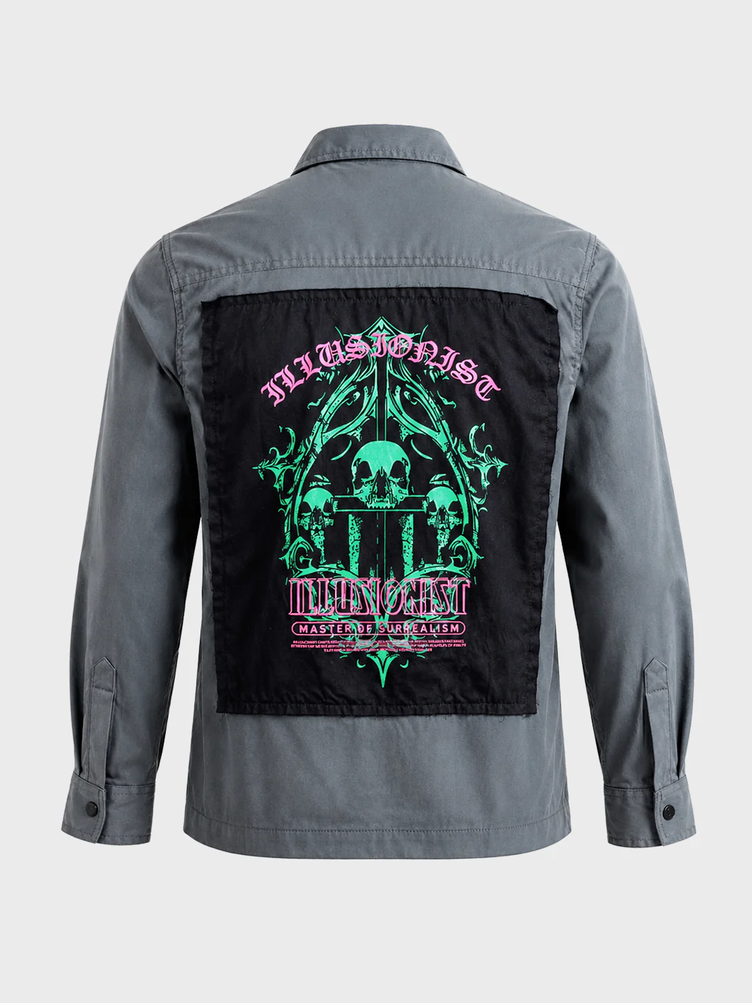 Men's Grey Regular Fit Patched Street Shirt - Image 7