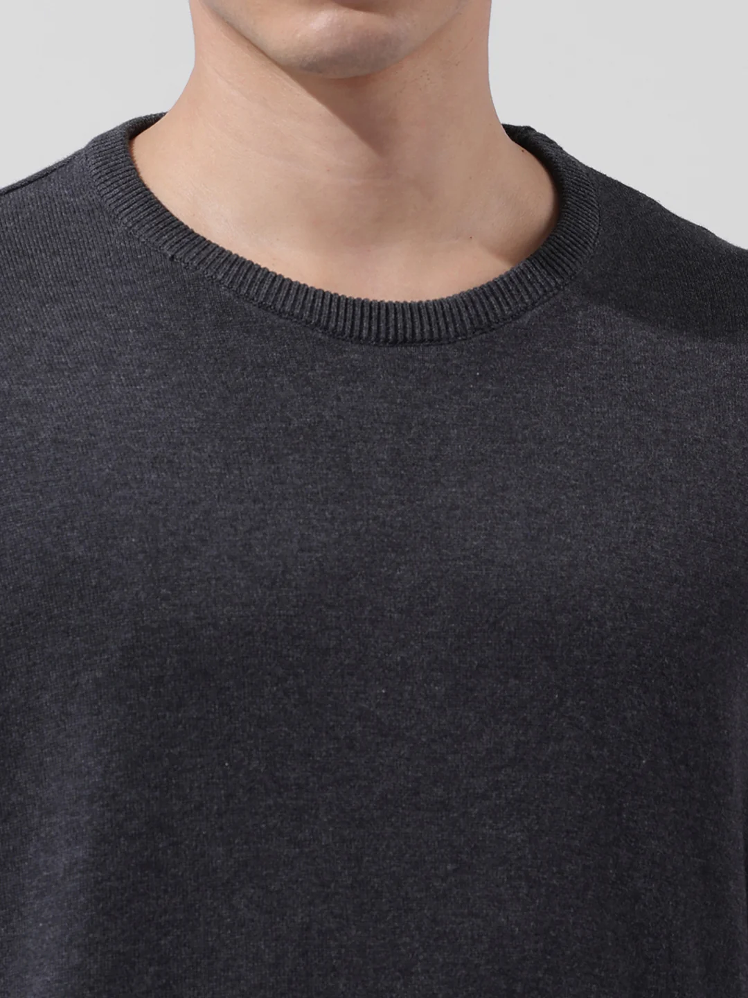 Men's Grey Oversized Fit Textured Flat Knit Crew Neck T-Shirt - Image 3