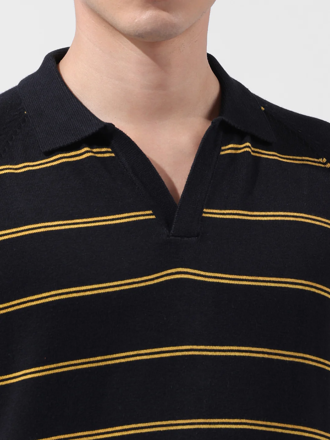 Men's Black Slim Fit Textured Flat Knit Polo Polo T-Shirt - Image 3
