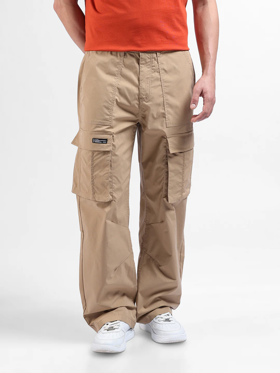 Men's Khaki Relaxed Fit Textured Utility Cargo