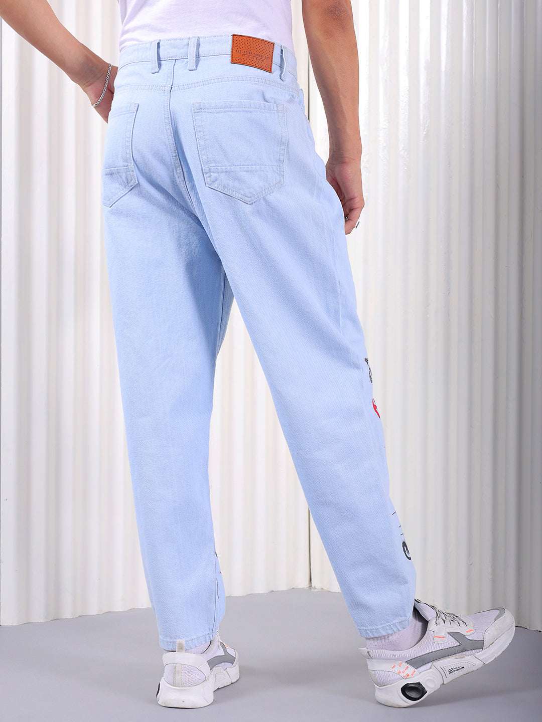 Men's Ice Blue Loose Fit Printed Casual Jeans - Image 3