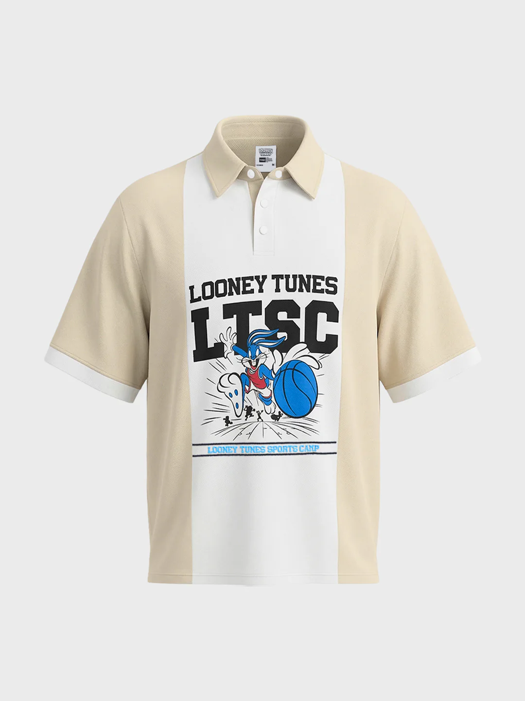 Men's Beige Boxy Fit Loony Tune character Polo T-Shirt - Image 6