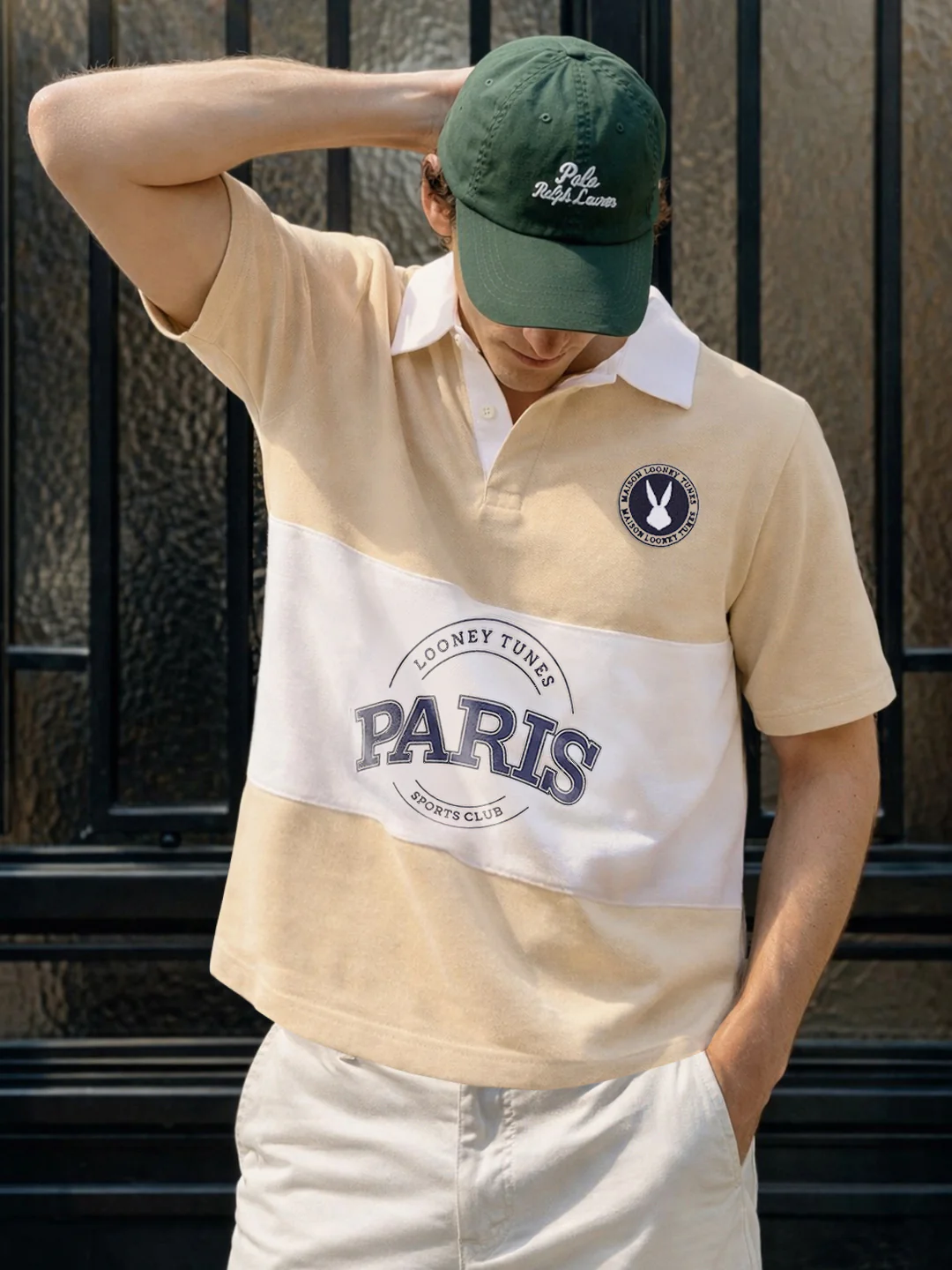 Men's Beige Boxy Fit Loony Tune character Polo T-Shirt - Image 7