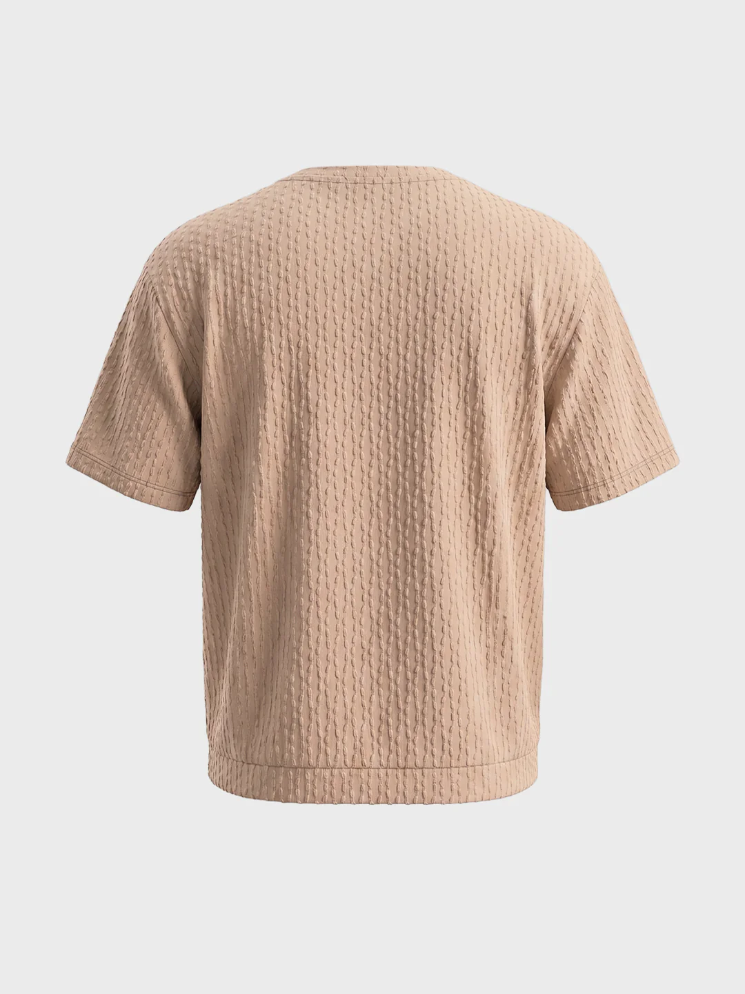 Men's Beige Boxy Fit Textured Resort Wear T-Shirt - Image 6
