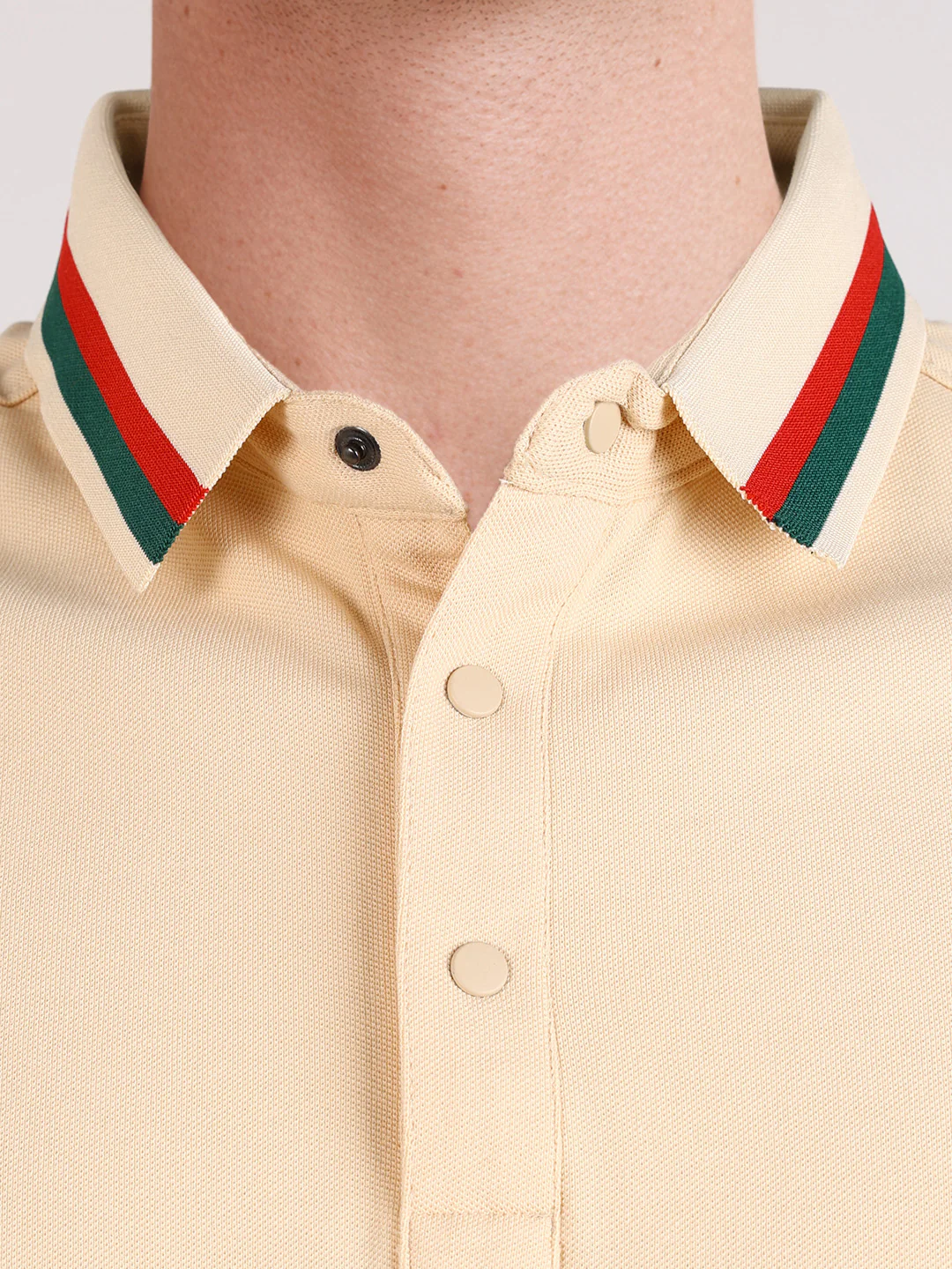Men's Beige Regular Fit Solid Casual Polo T-Shirts - Image 3