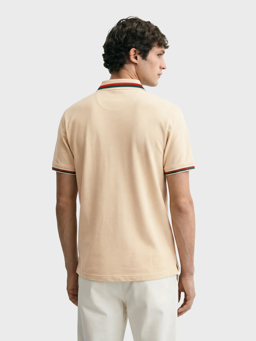 Men's Beige Regular Fit Solid Casual Polo T-Shirts - Image 5