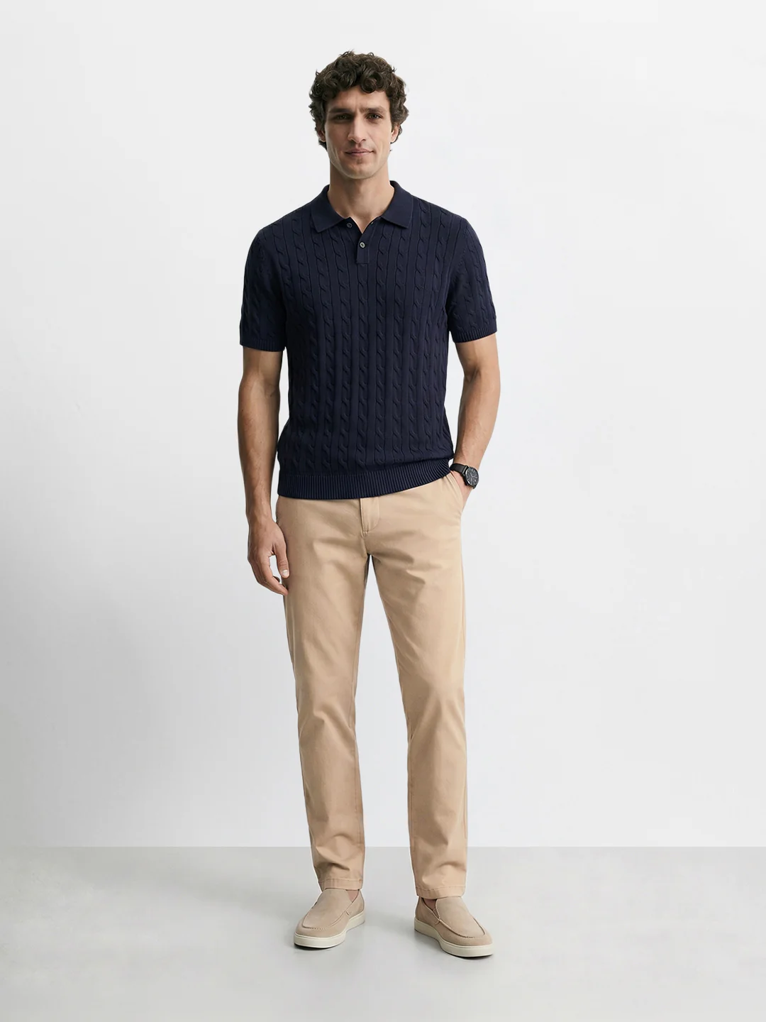 Men's Beige Regular Fit Solid Casual Chinos - Image 6