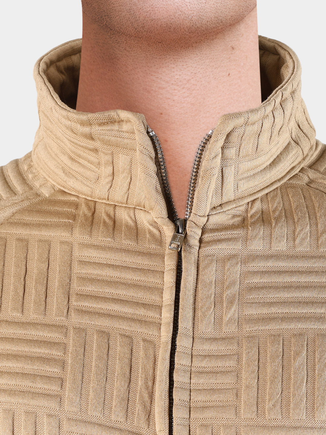 Men's Beige Relaxed Fit Solid Casual Coordinates - Image 3