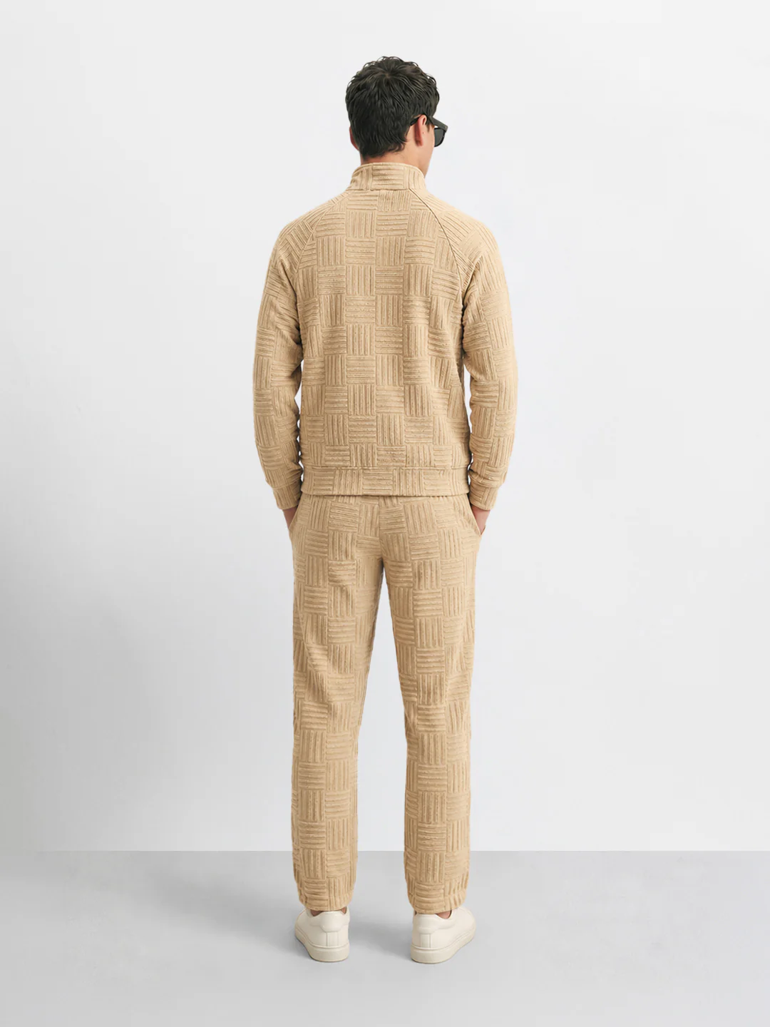 Men's Beige Relaxed Fit Solid Casual Coordinates - Image 4