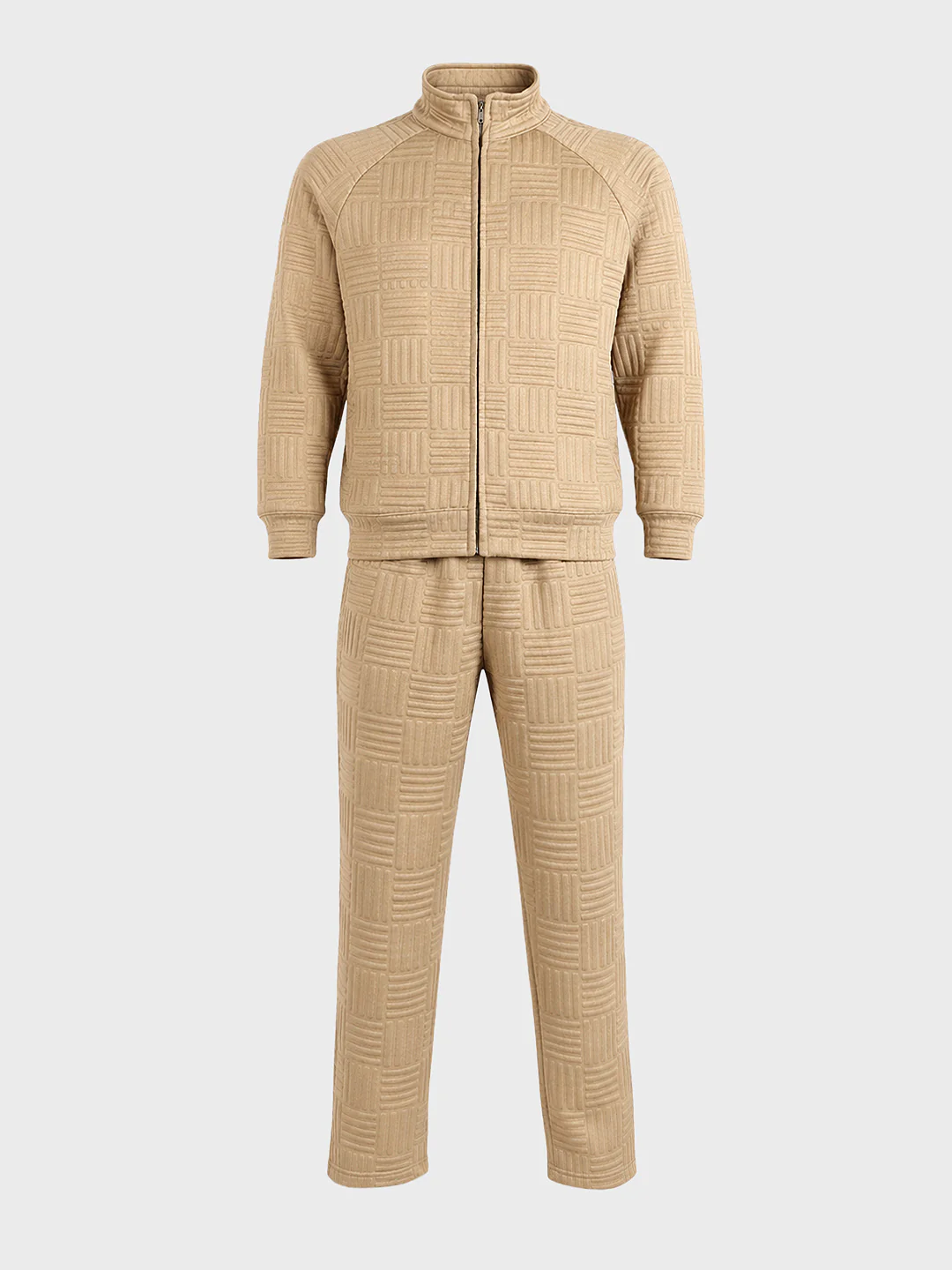 Men's Beige Relaxed Fit Solid Casual Coordinates - Image 5