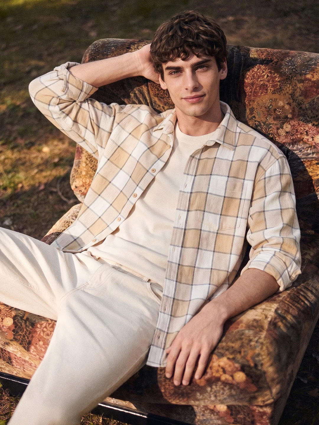 Men's Beige Oversized Fit Casual Shirt