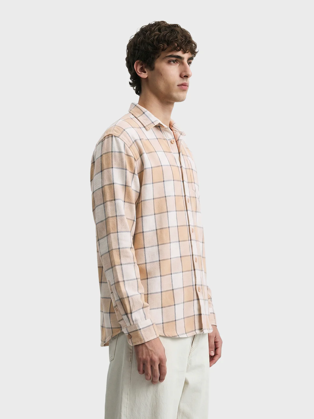 Men's Beige Oversized Fit Casual Shirt - Image 4