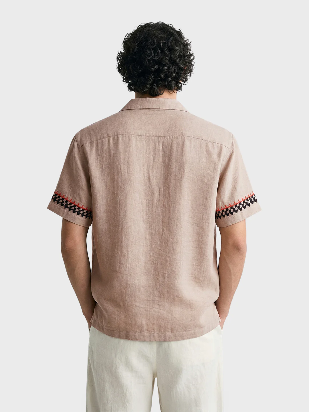 Men's Beige Relaxed Fit Embroidered Casual Shirt - Image 5