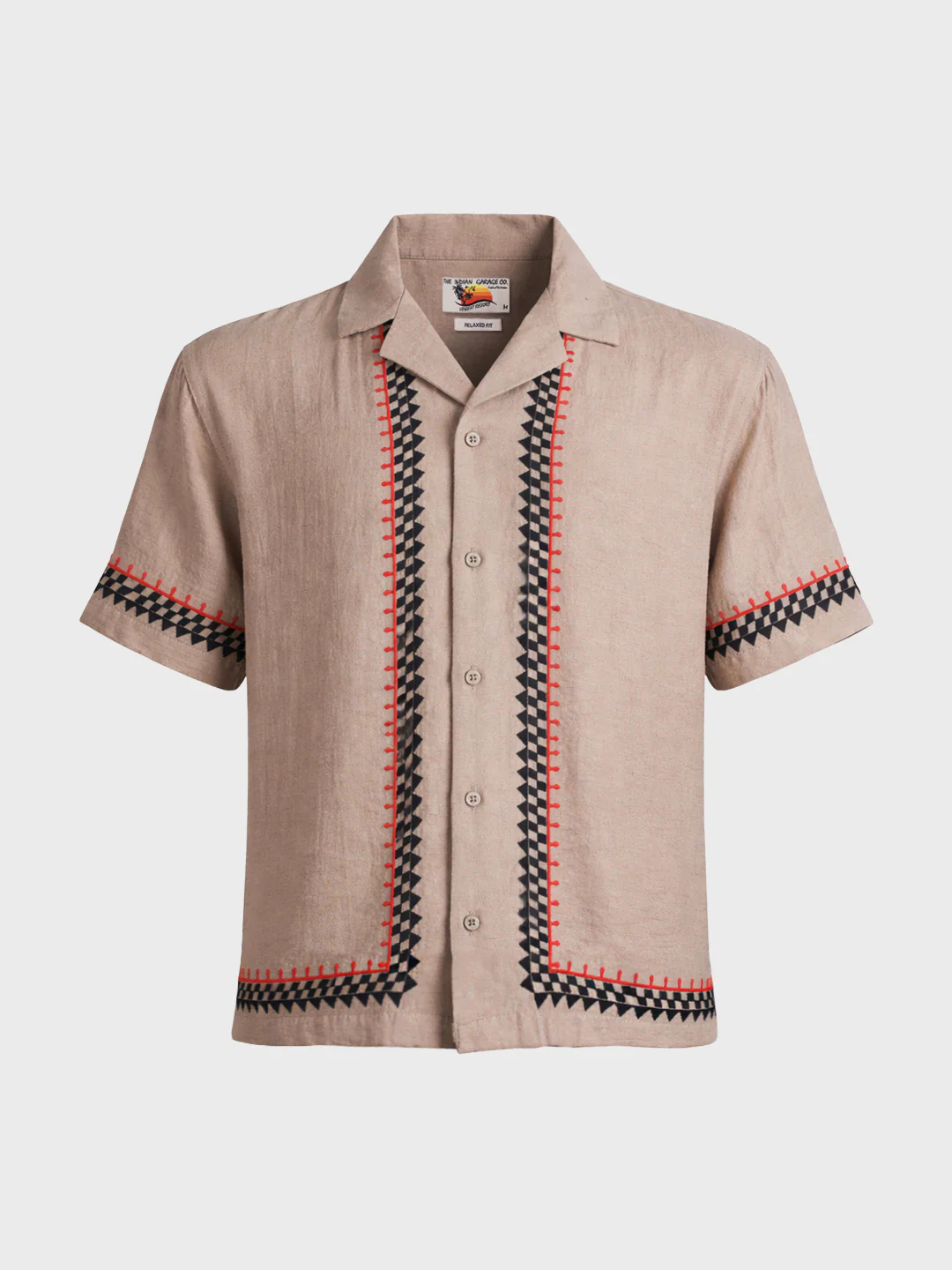 Men's Beige Relaxed Fit Embroidered Casual Shirt - Image 6