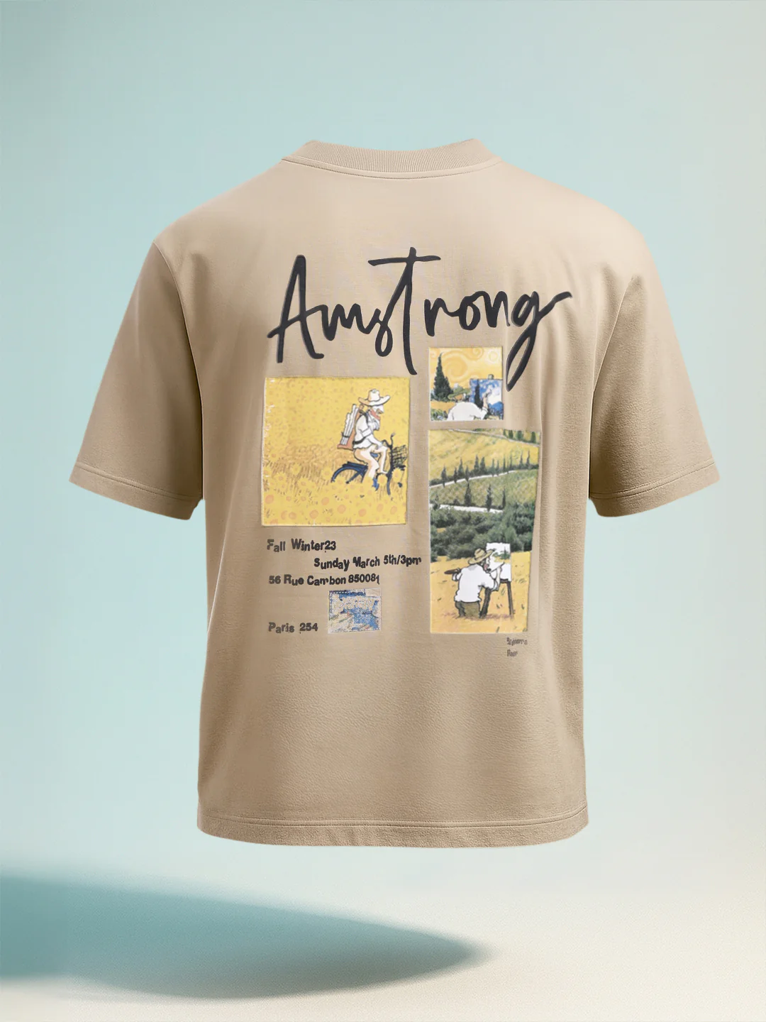 Men's Beige Relaxed Fit Embroided 240 GSM Casual T-Shirt - Image 5