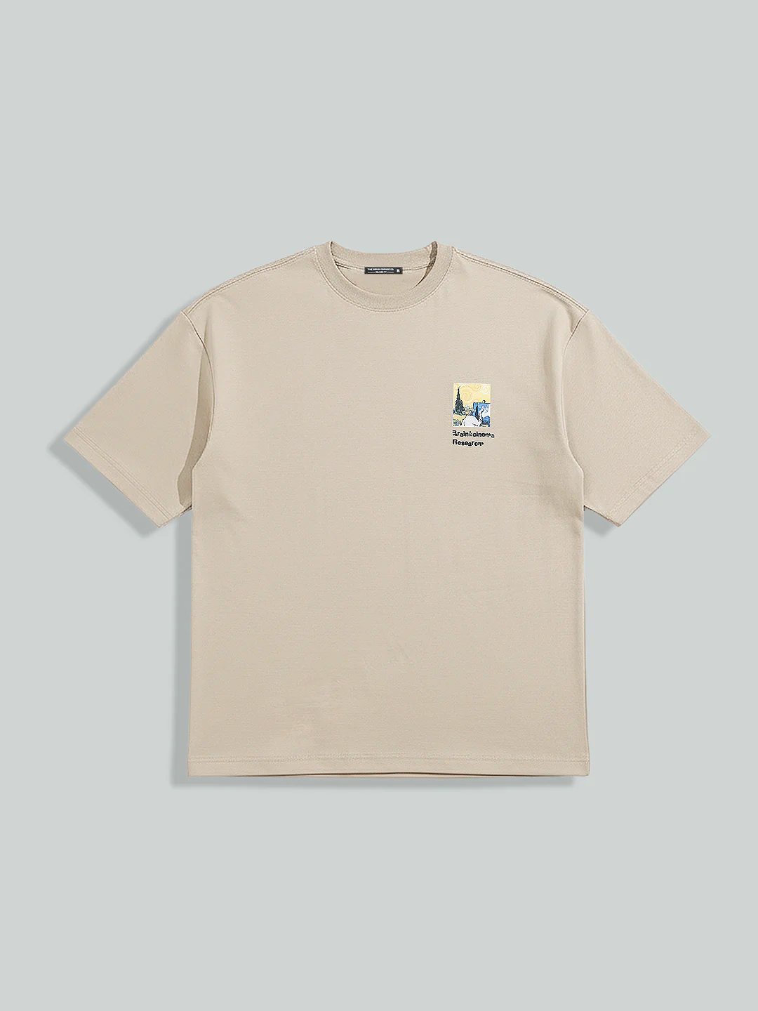 Men's Beige Relaxed Fit Embroided 240 GSM Casual T-Shirt - Image 9