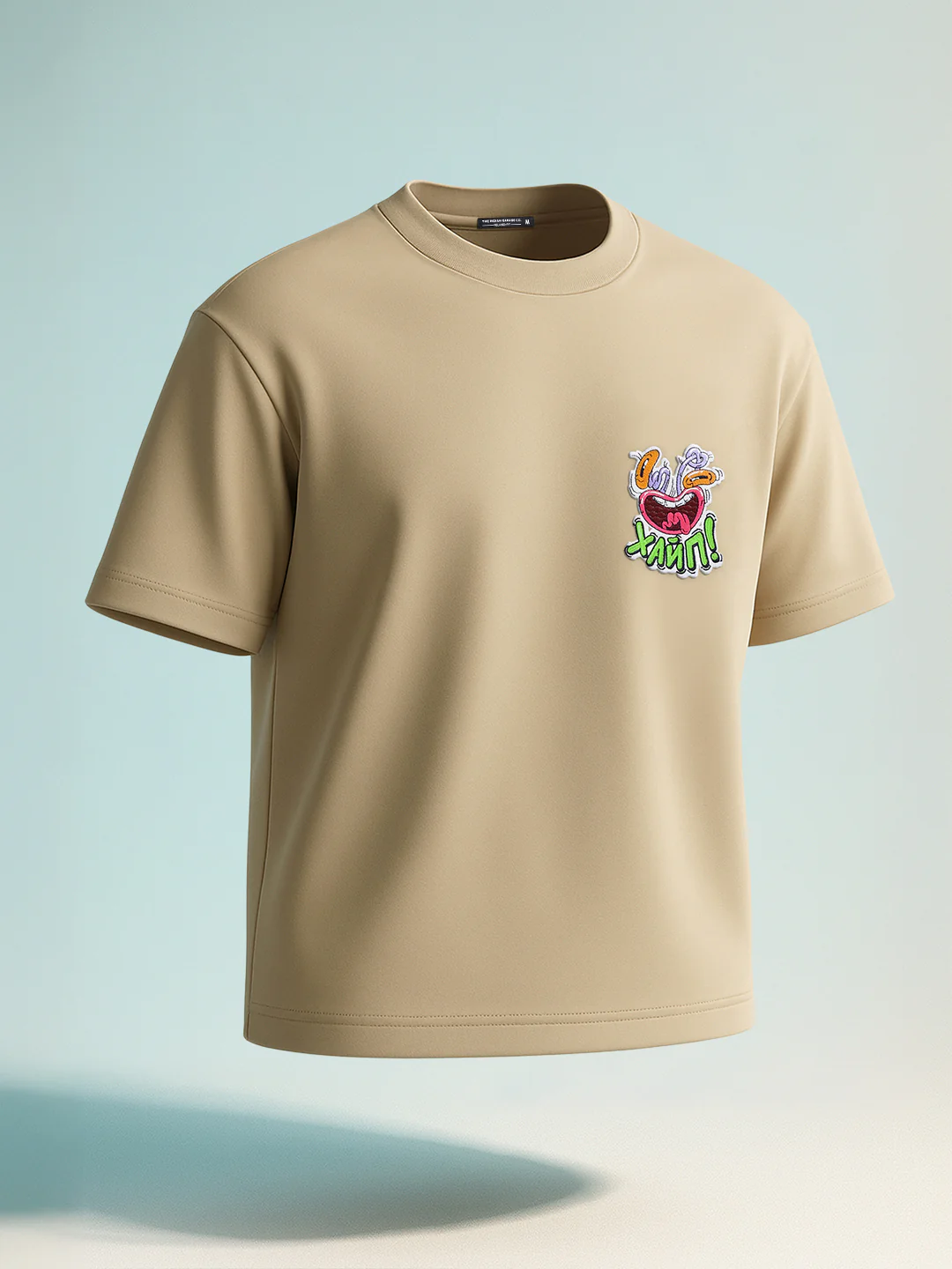 Men's Beige Relaxed Fit Embroided 240 GSM Graphic T-Shirt - Image 4