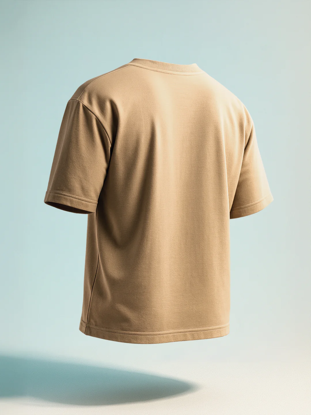 Men's Beige Relaxed Fit Embroided 240 GSM Resort Wear T-Shirt - Image 5