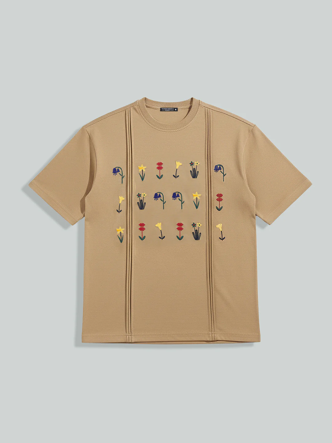 Men's Beige Relaxed Fit Embroided 240 GSM Resort Wear T-Shirt - Image 8