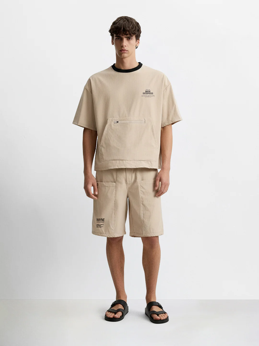 Men's Beige Relaxed Fit Solid Casual Coordinates
