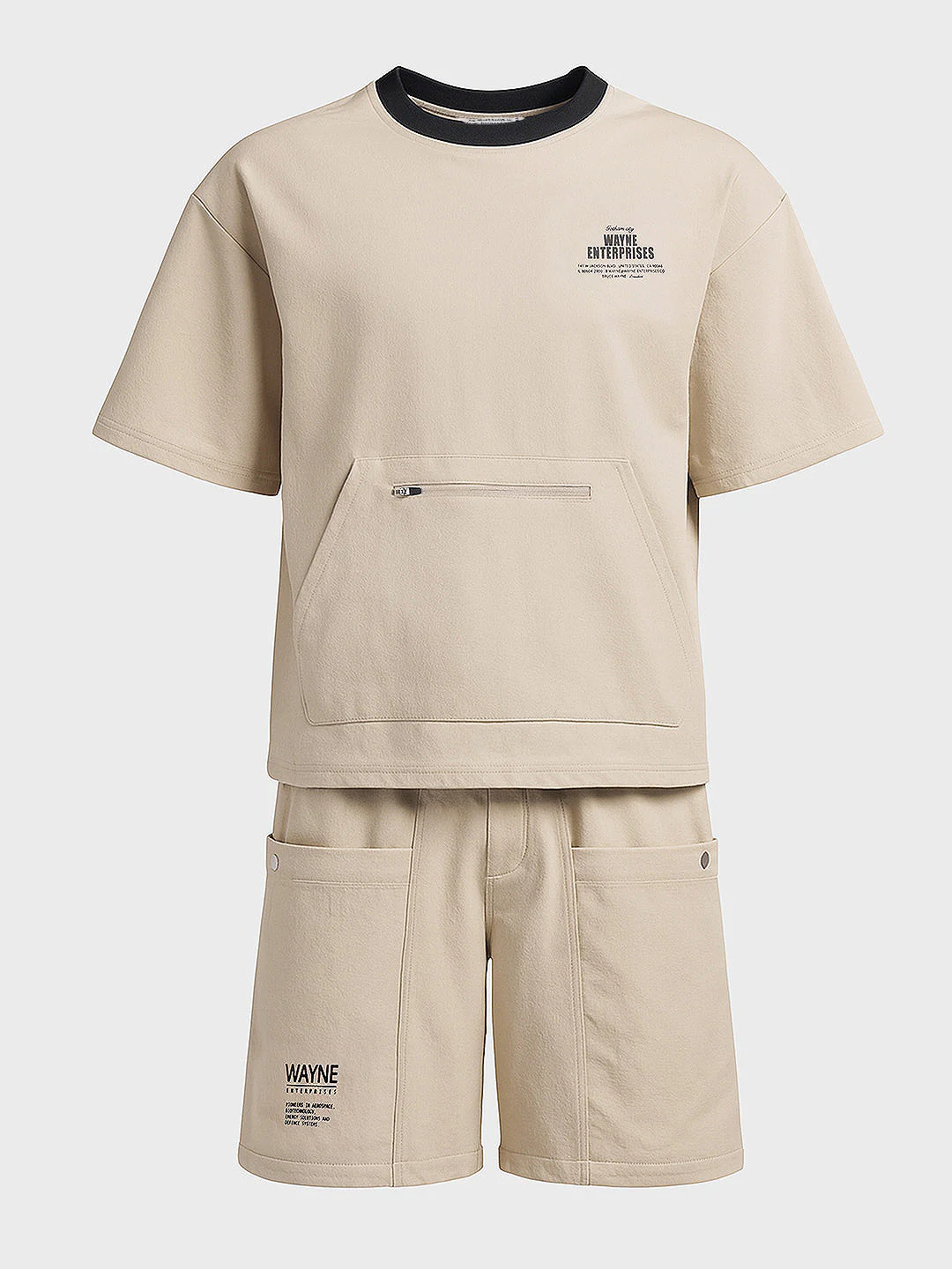 Men's Beige Relaxed Fit Solid Casual Coordinates - Image 4