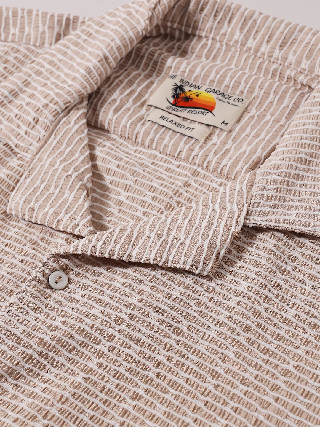 Men's Beige Relaxed Fit Textured Resort Wear Shirt - Image 3