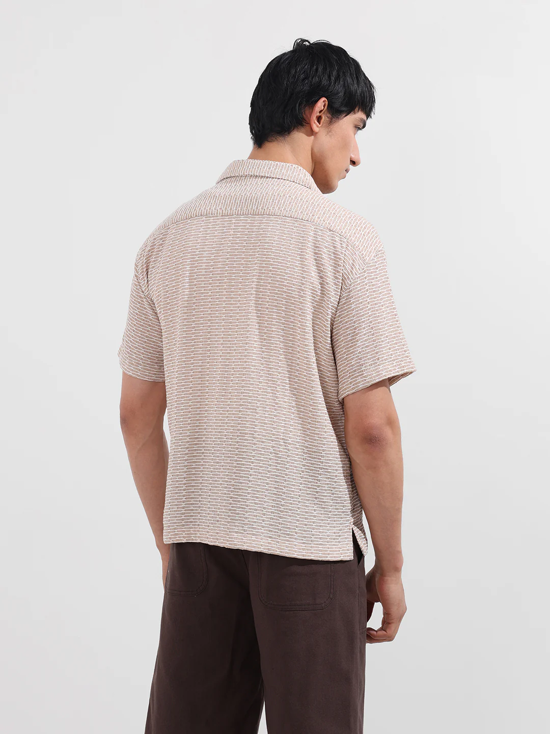 Men's Beige Relaxed Fit Textured Resort Wear Shirt - Image 6