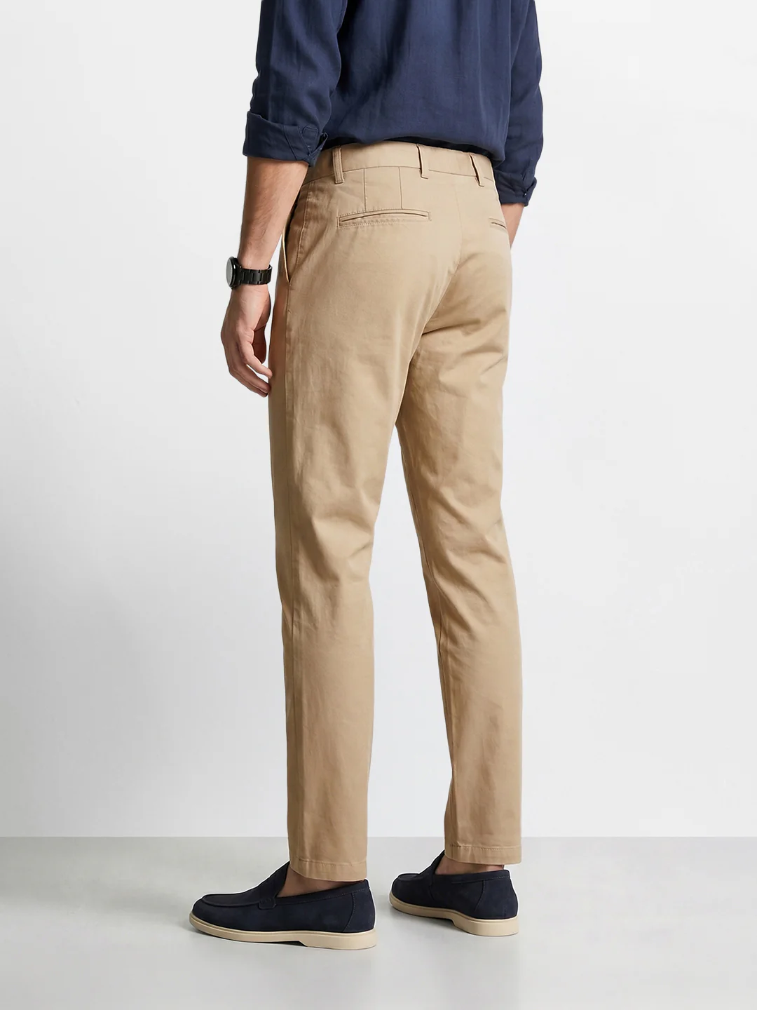 Men's Beige Slim Fit Solid Casual Chinos - Image 5