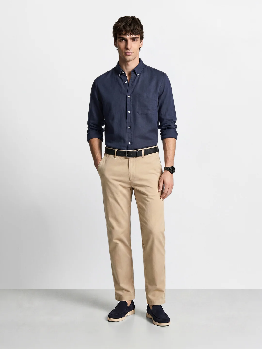 Men's Beige Slim Fit Solid Casual Chinos - Image 6