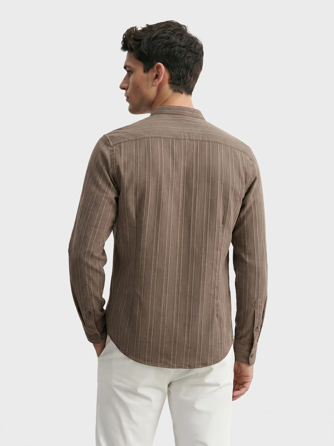 Men's Beige Slim Fit Solid Casual Shirt - Image 5