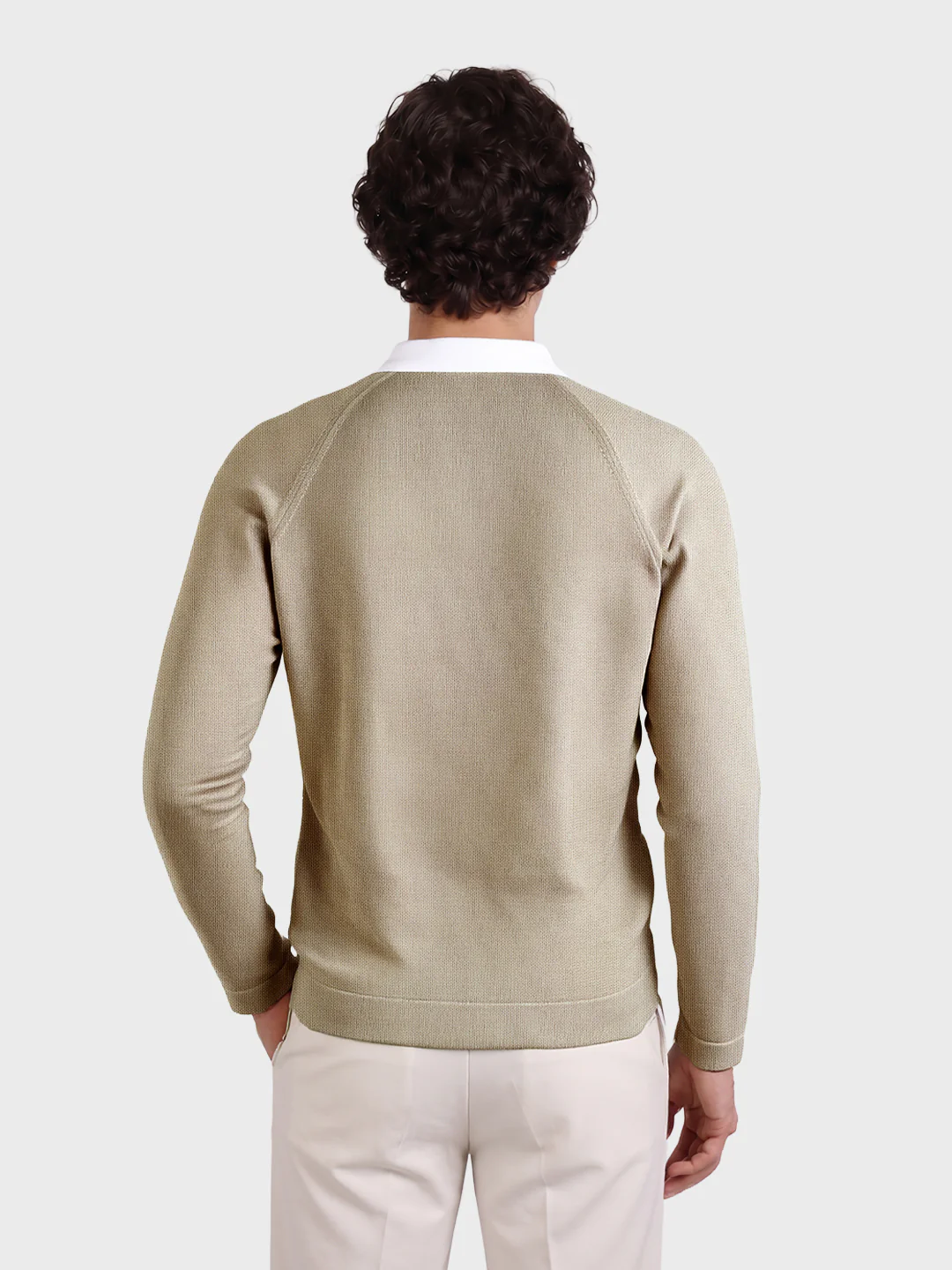 Men's Beige Slim Fit Solid Casual Polo T-Shirt - Image 5