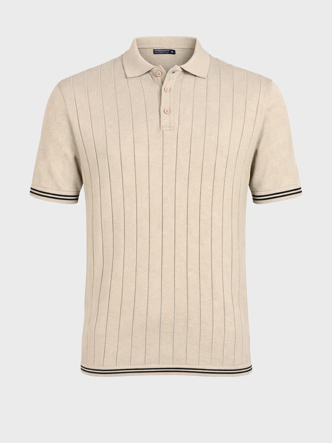 Men's Beige Slim Fit Solid Flat Knit Polo T-Shirt - Image 5