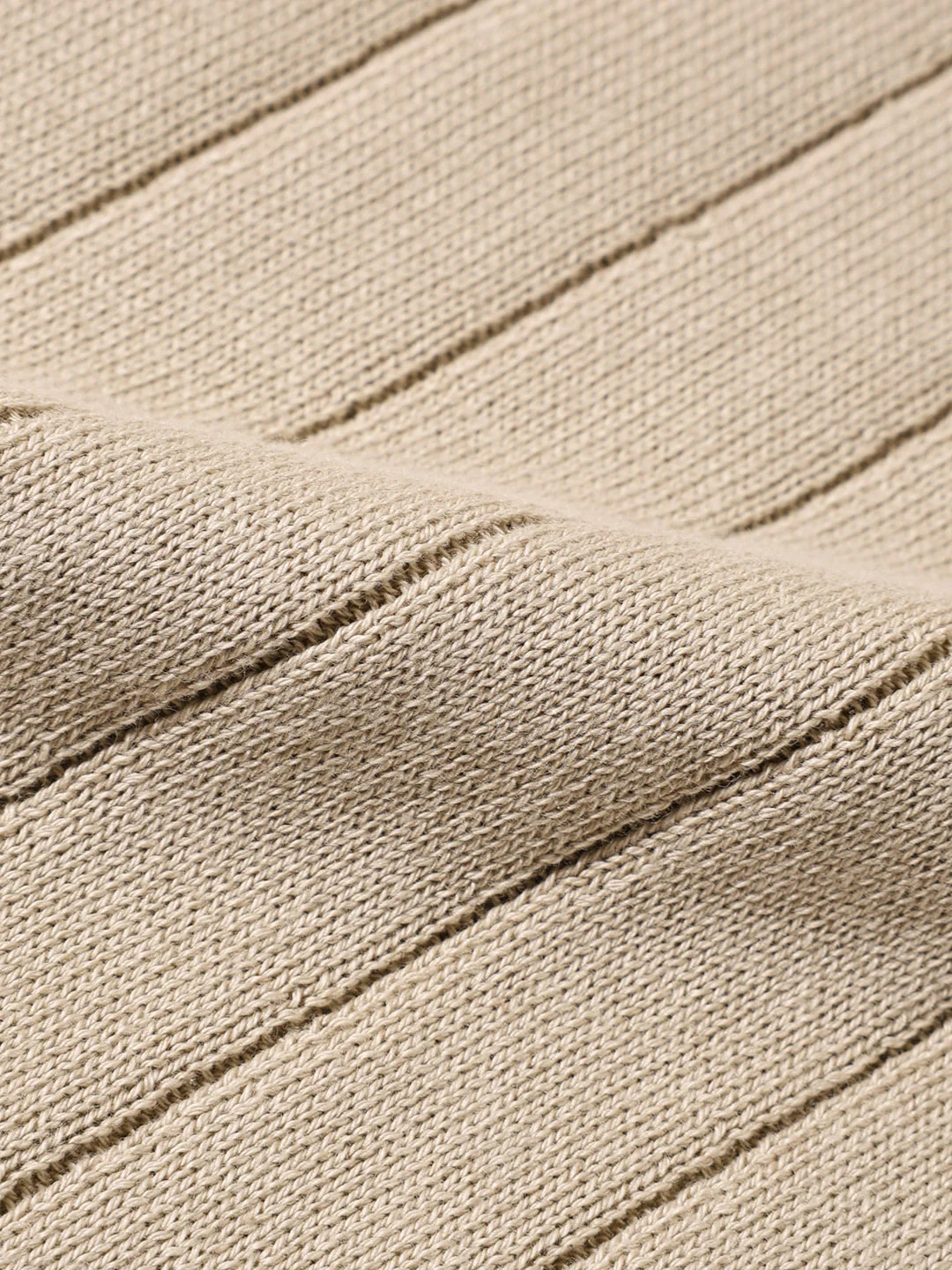 Men's Beige Slim Fit Solid Flat Knit Polo T-Shirt - Image 7