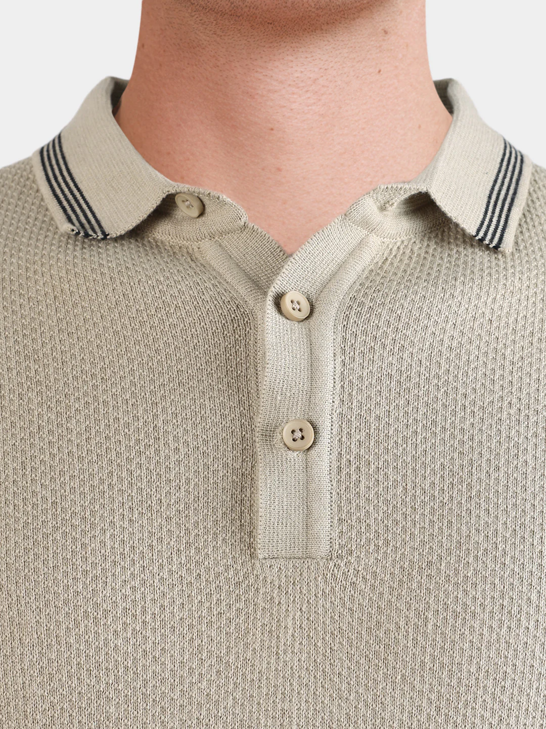 Men's Beige Slim Fit Solid Casual Polo T-Shirt - Image 3