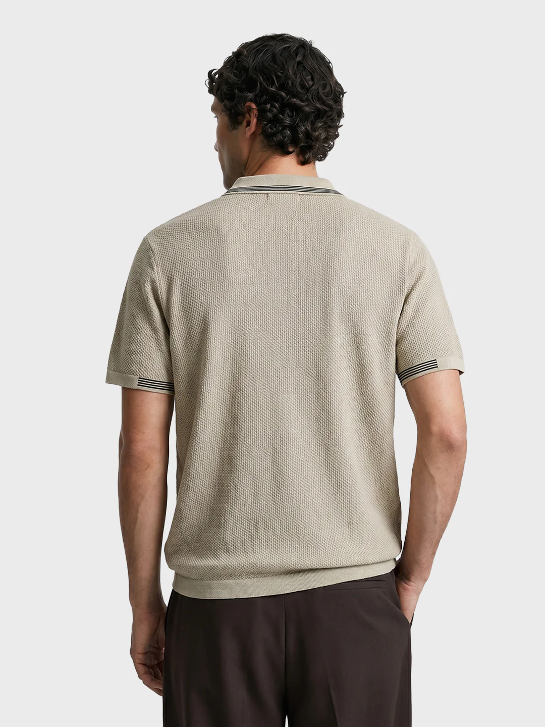 Men's Beige Slim Fit Solid Casual Polo T-Shirt - Image 5