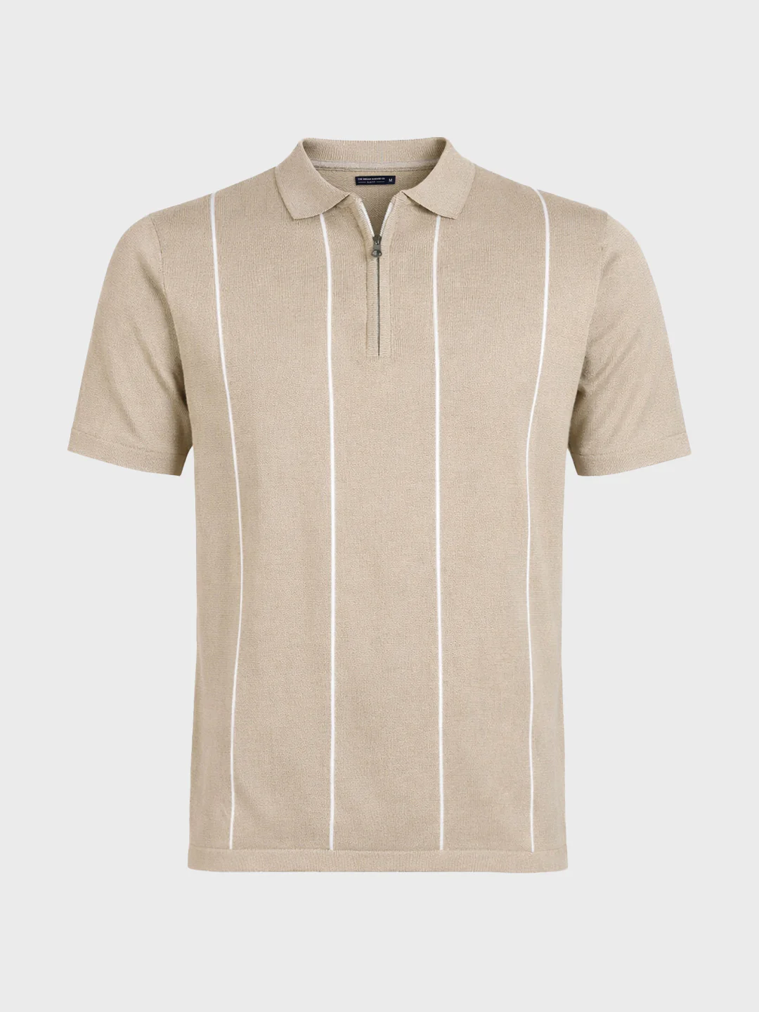 Men's Beige Slim Fit Striped Flat Knit Polo T-Shirt - Image 5