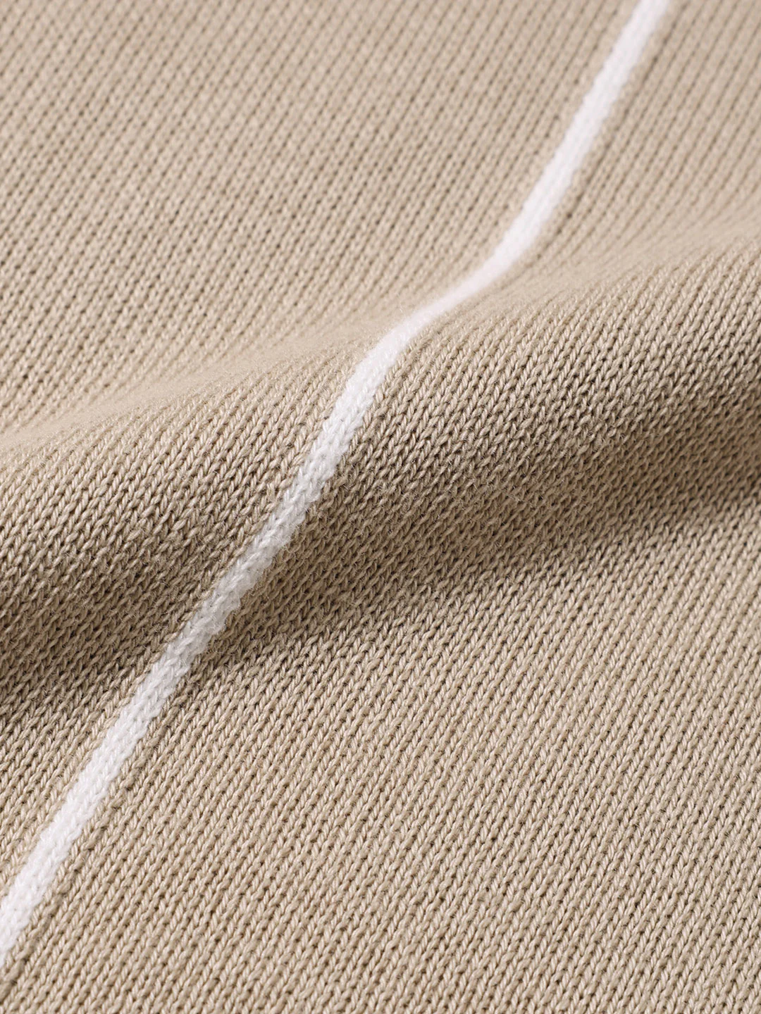 Men's Beige Slim Fit Striped Flat Knit Polo T-Shirt - Image 7